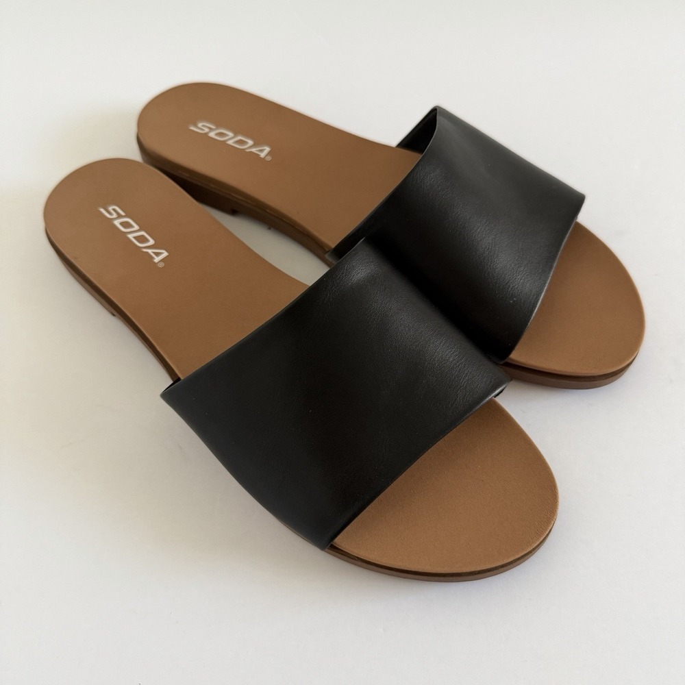 Soda Womens 9 Slides Slip-On Sandals Peep Toe Single Band BOARD-S Black
